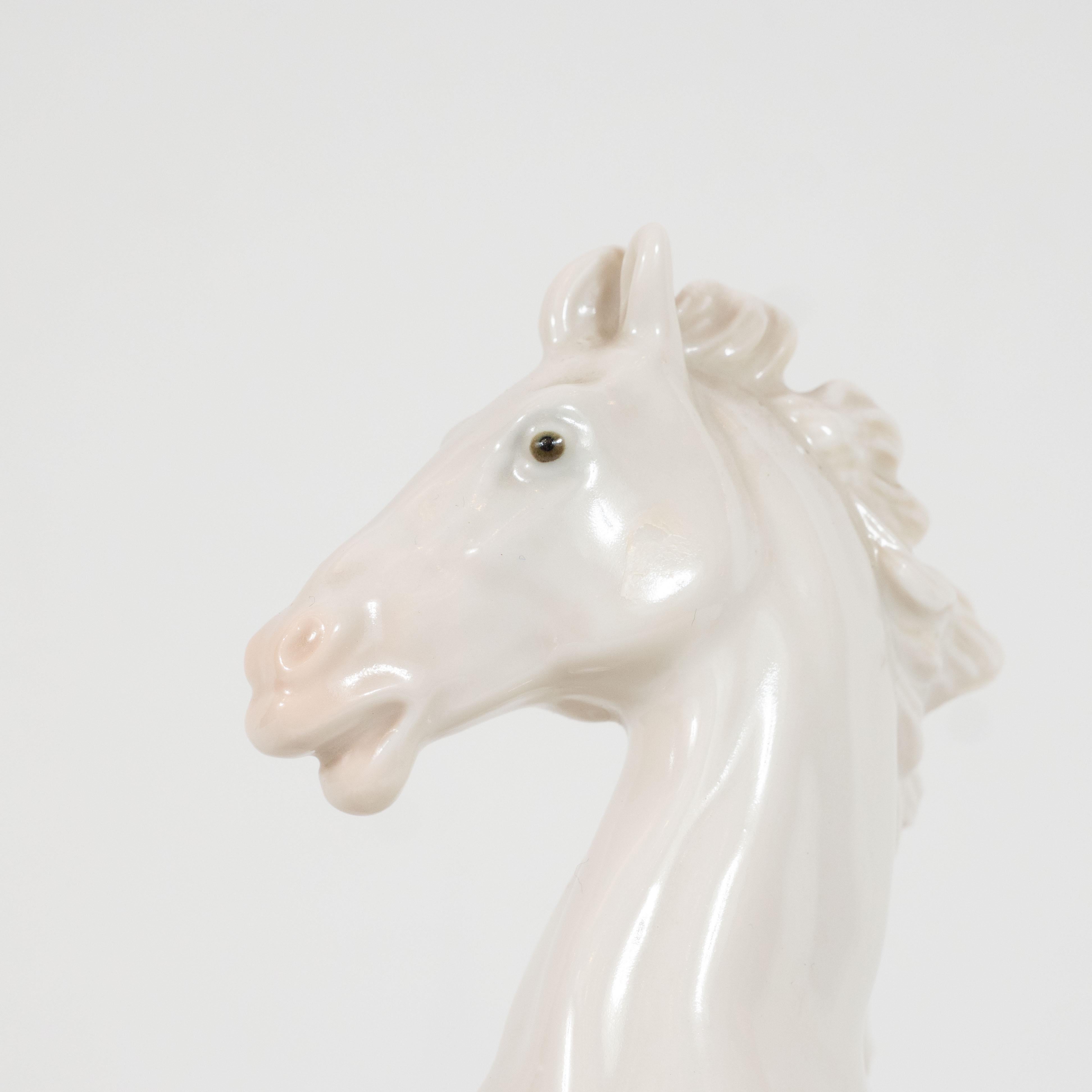 Mid-20th Century Art Deco White Porcelain Galloping Horse Sculptures Signed by Karl Ens For Sale