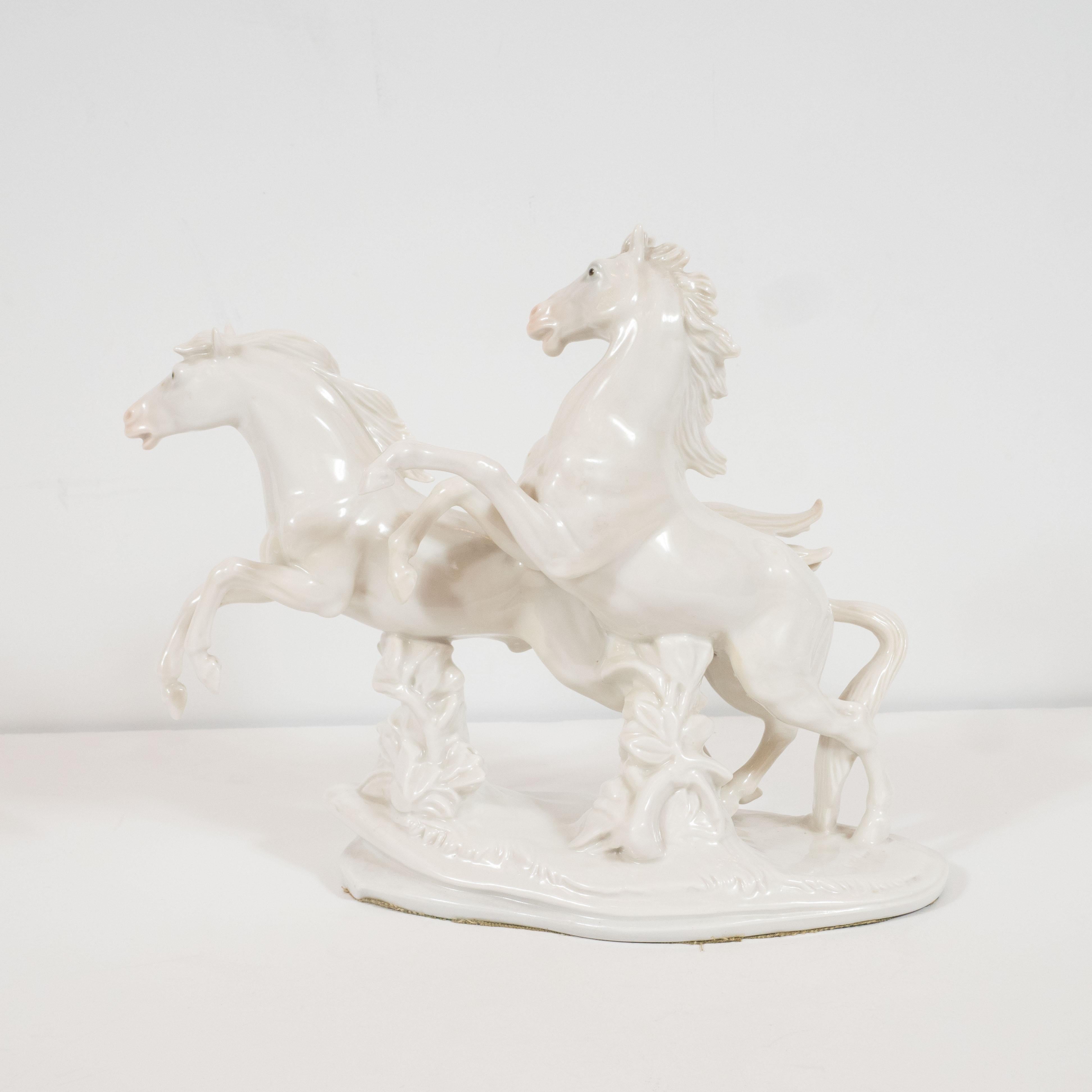 Art Deco White Porcelain Galloping Horse Sculptures Signed by Karl Ens ...