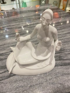 Art Deco White Porcelain Nude Sculpture