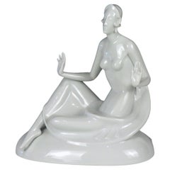 Art Deco White Porcelain Nude Sculpture