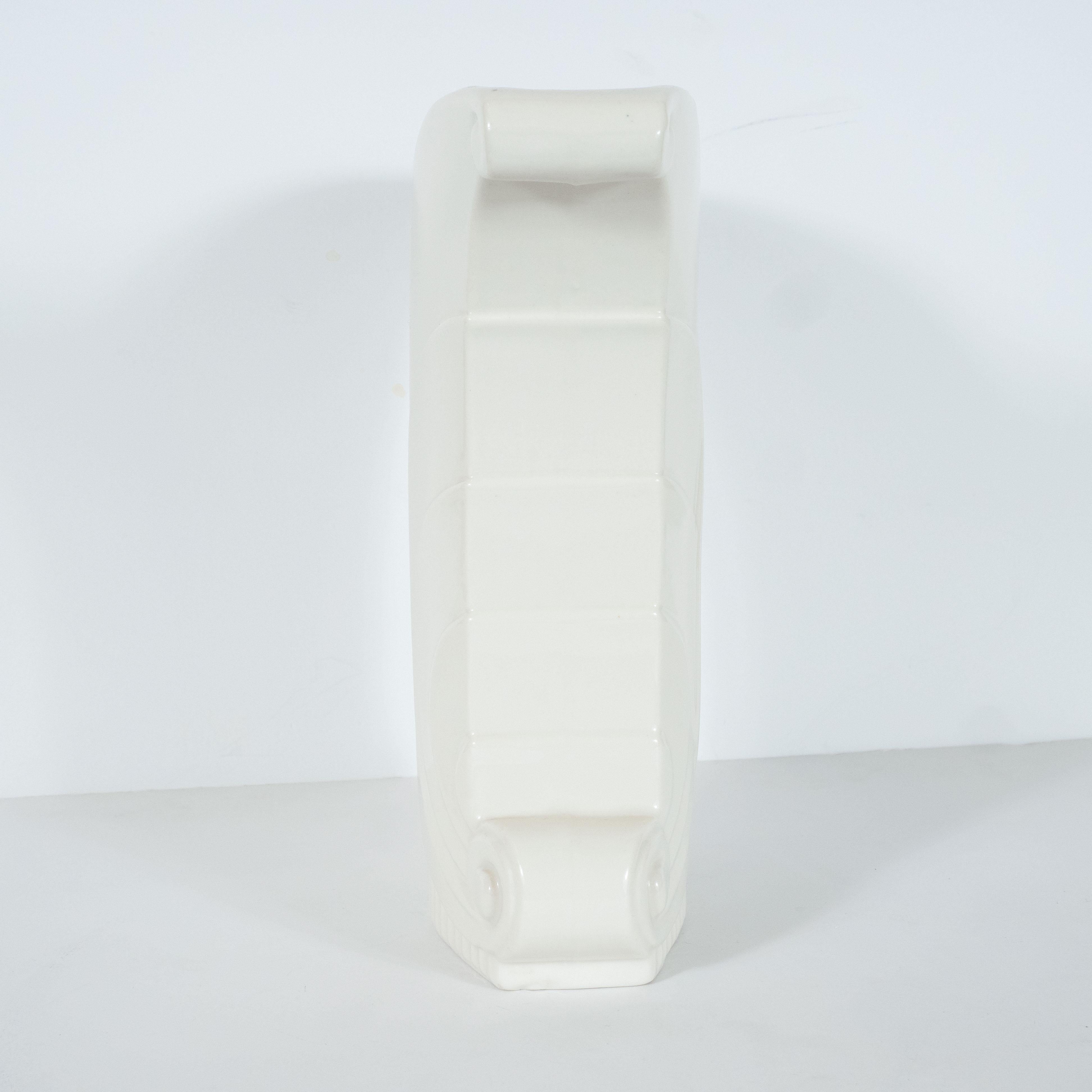 Art Deco White Porcelain Skyscraper Style Scroll Form Vase by Abingdon 1