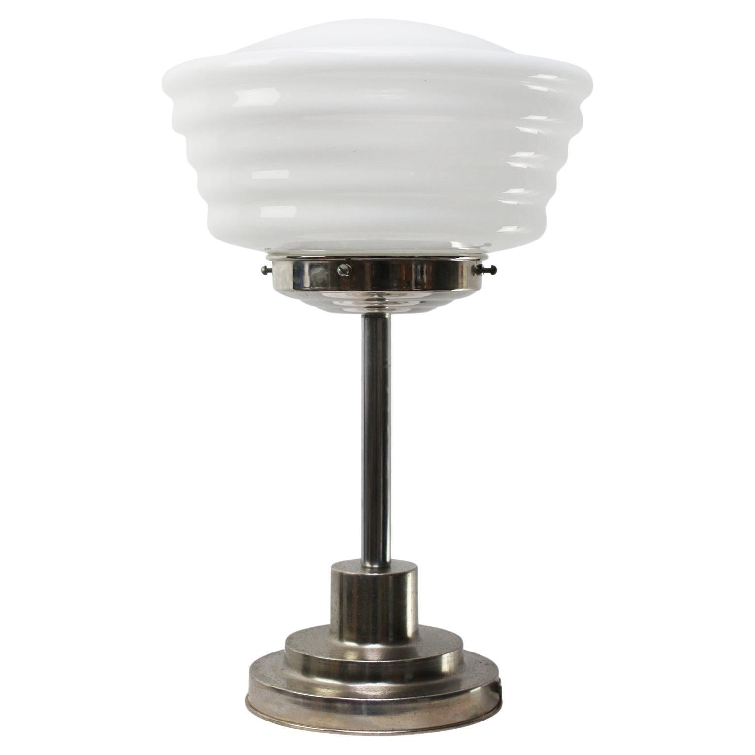 Art Deco White Reeded Opaline Glass Table Desk Lamp