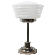 Art Deco White Reeded Opaline Glass Table Desk Lamp