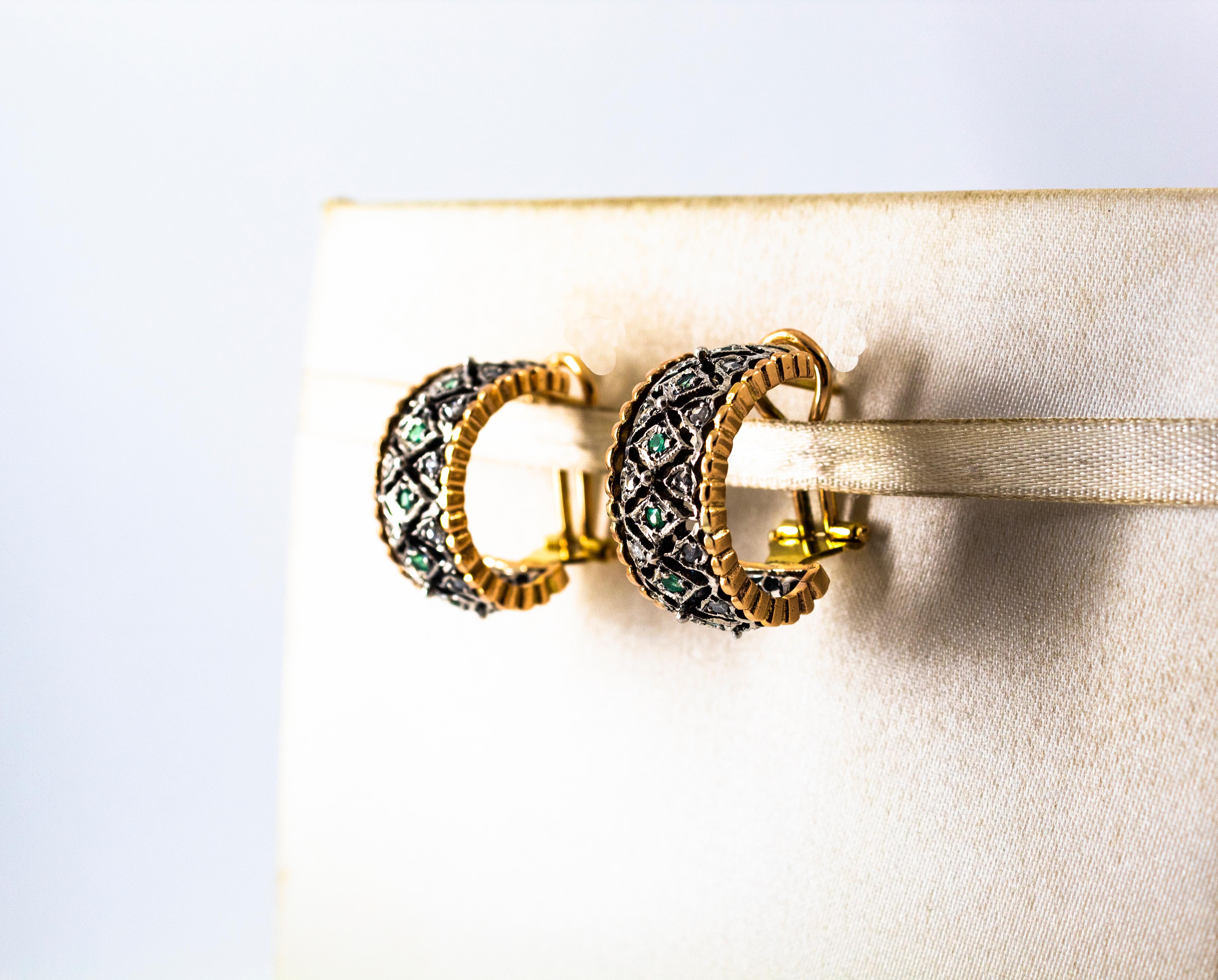 Art Deco White Rose Cut Diamond Emerald Yellow Gold Dangle Clip-On Earrings 2