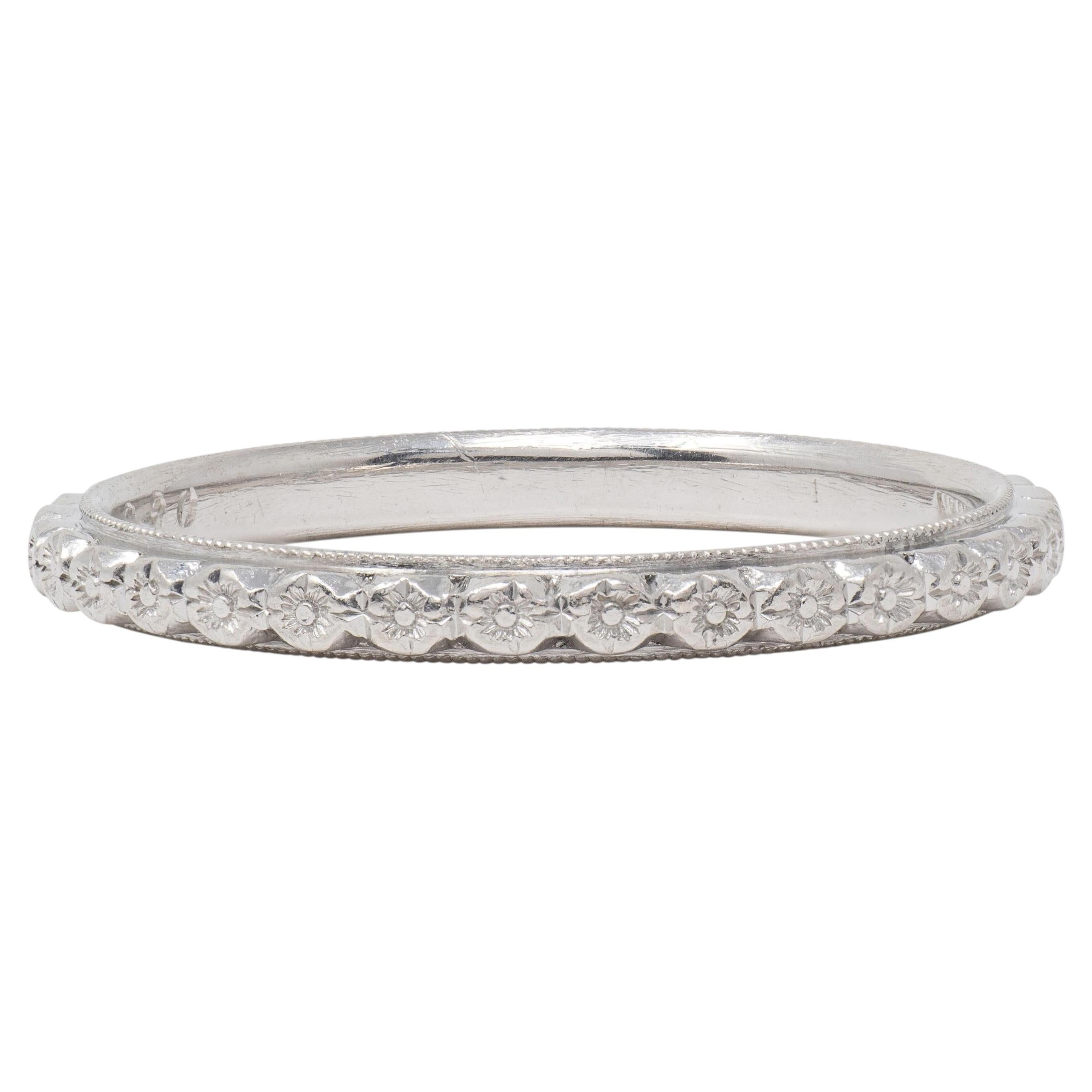 Bague de mariage vintage Art déco en platine « White Rose » Orange Blossom