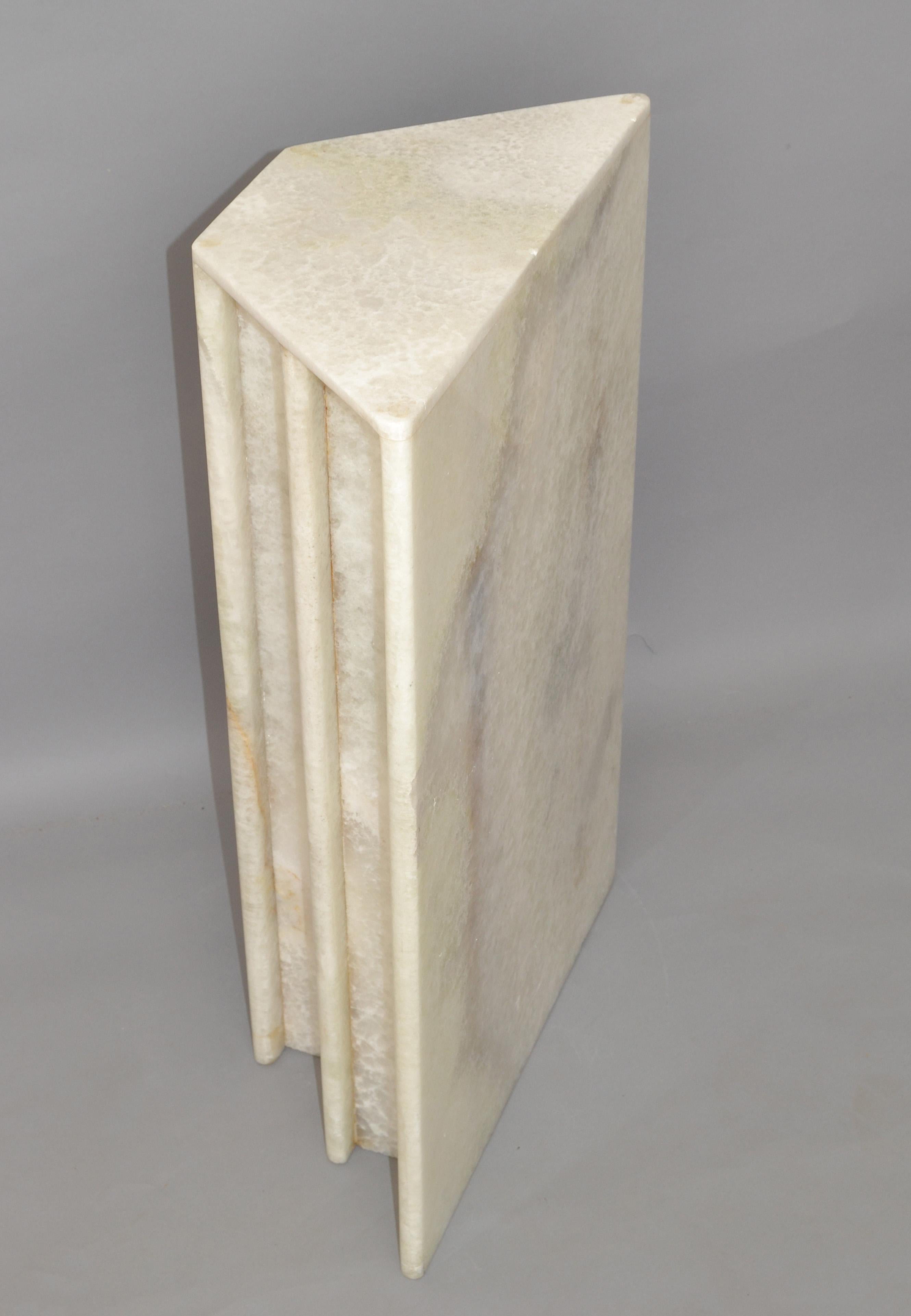 Art Deco White Tan Alabaster Skyscraper Style Console Table Base Pedestal Column For Sale 1