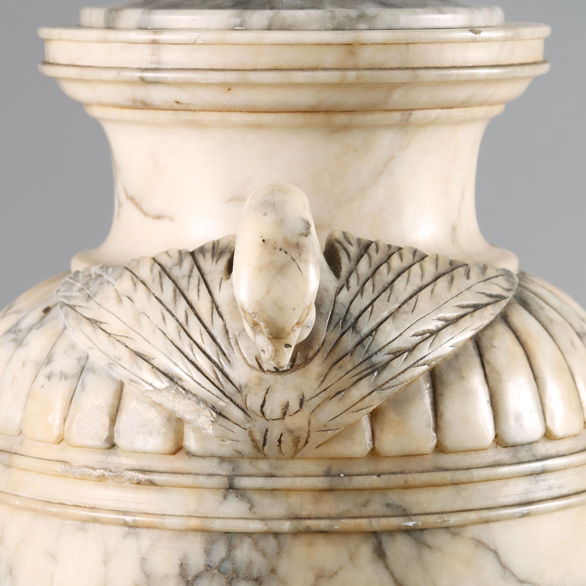 French Art Deco White Variegated Alabaster Urn