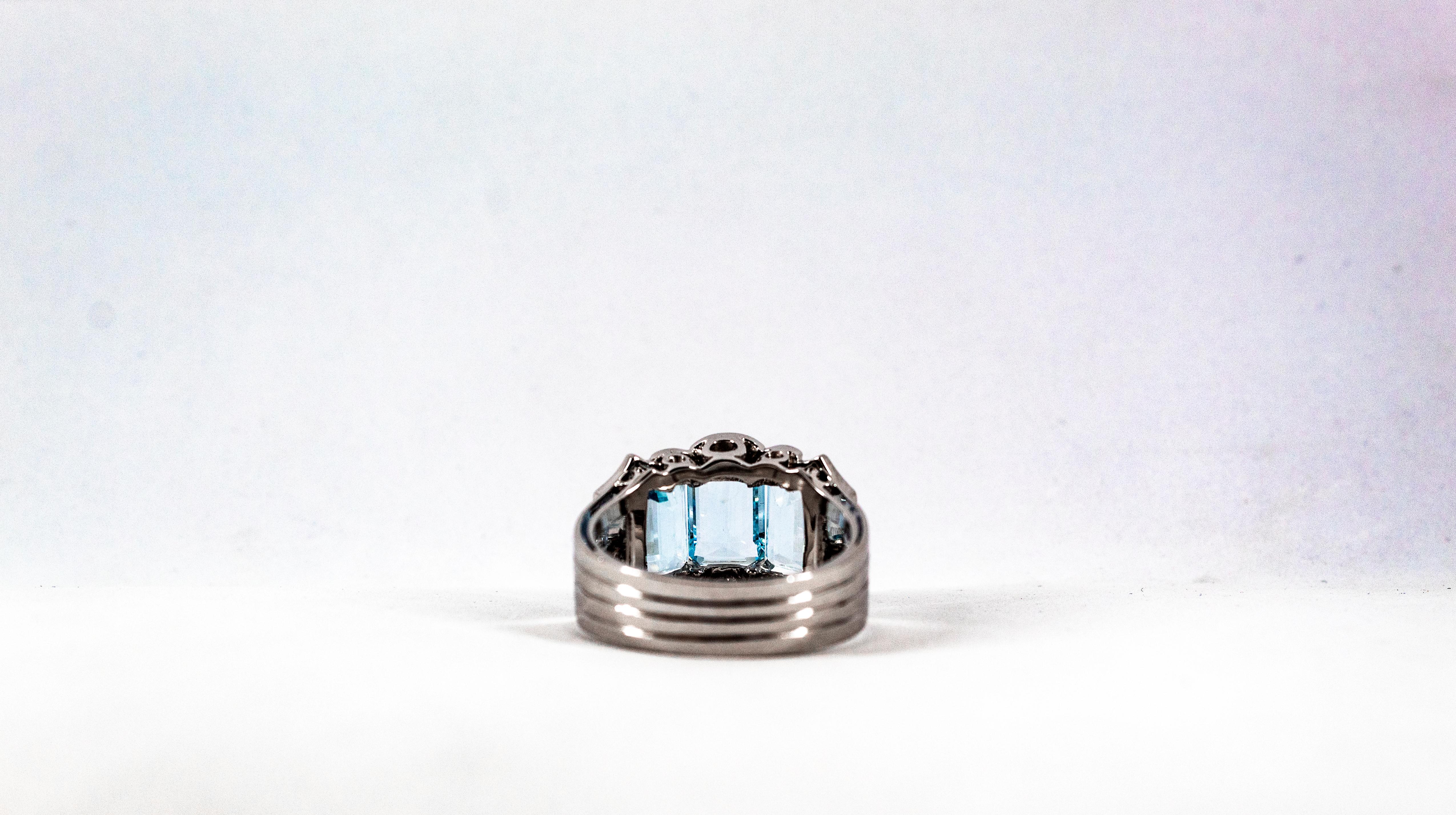 Art Deco White Zircon Emerald Cut Aquamarine White Gold Plate Cocktail Ring For Sale 11