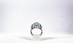 Art Deco White Zircon Emerald Cut Aquamarine White Gold Plate Cocktail Ring