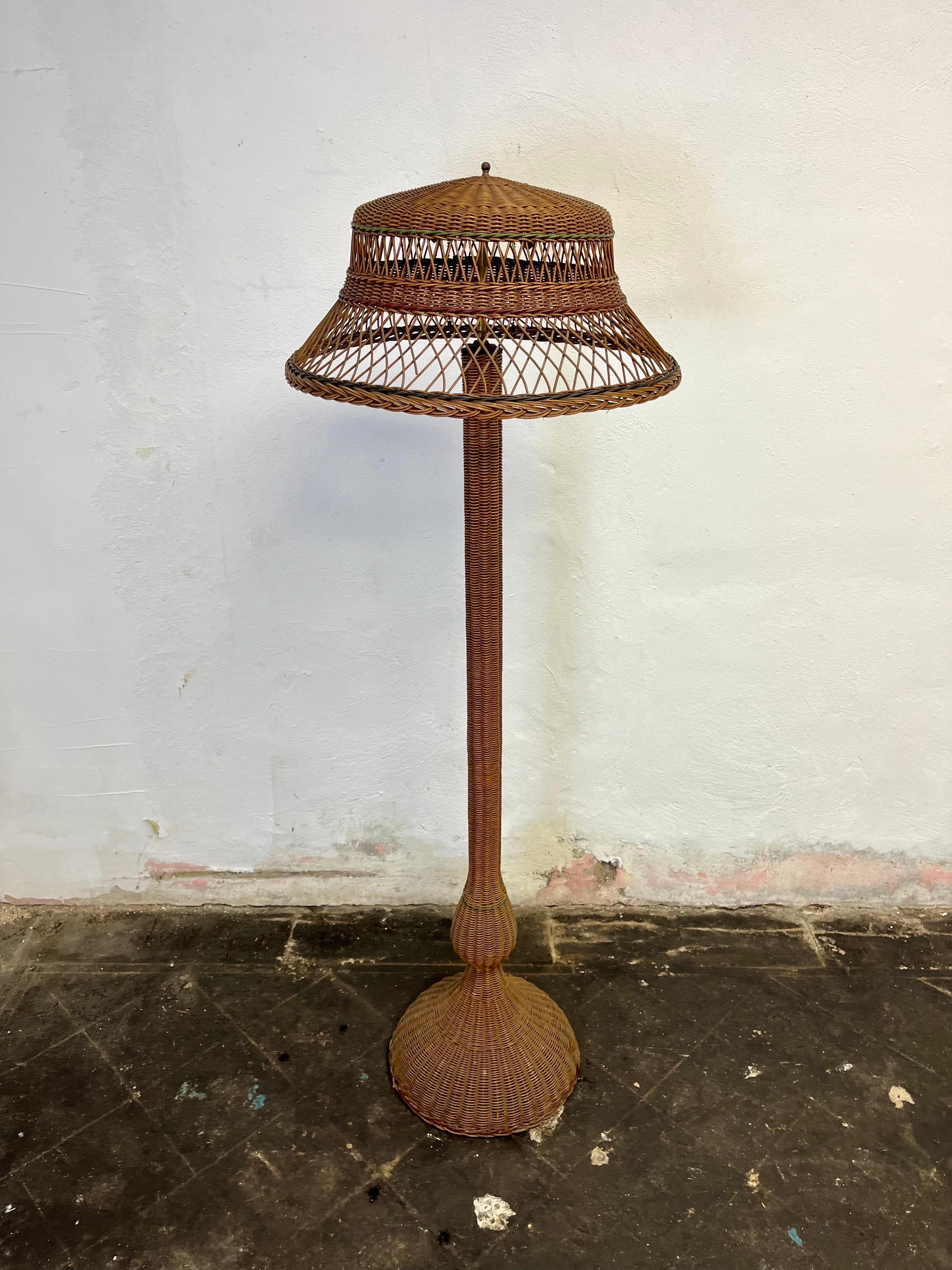 American Art Deco Wicker Floor Lamp For Sale