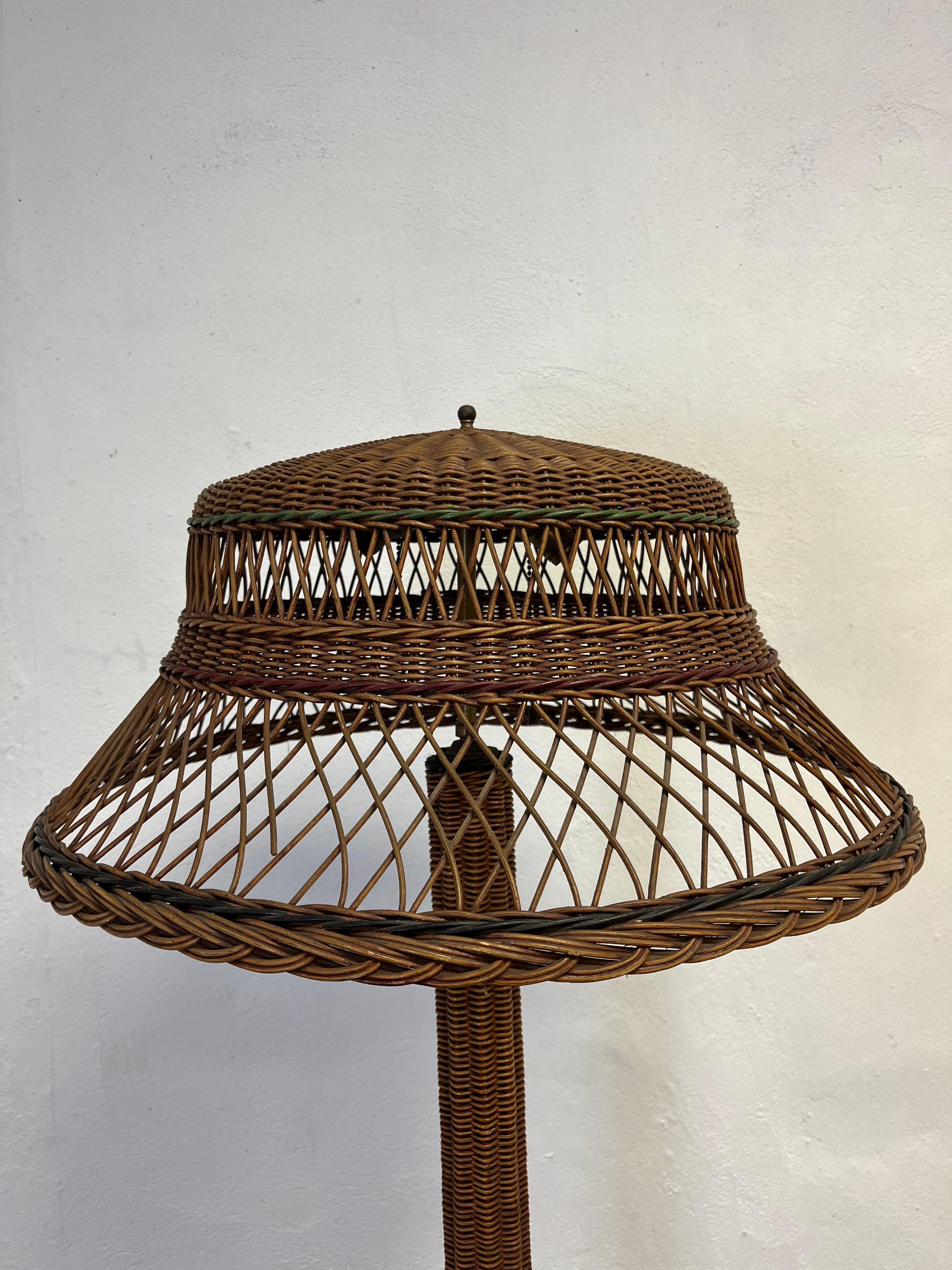 20th Century Art Deco Wicker Floor Lamp For Sale