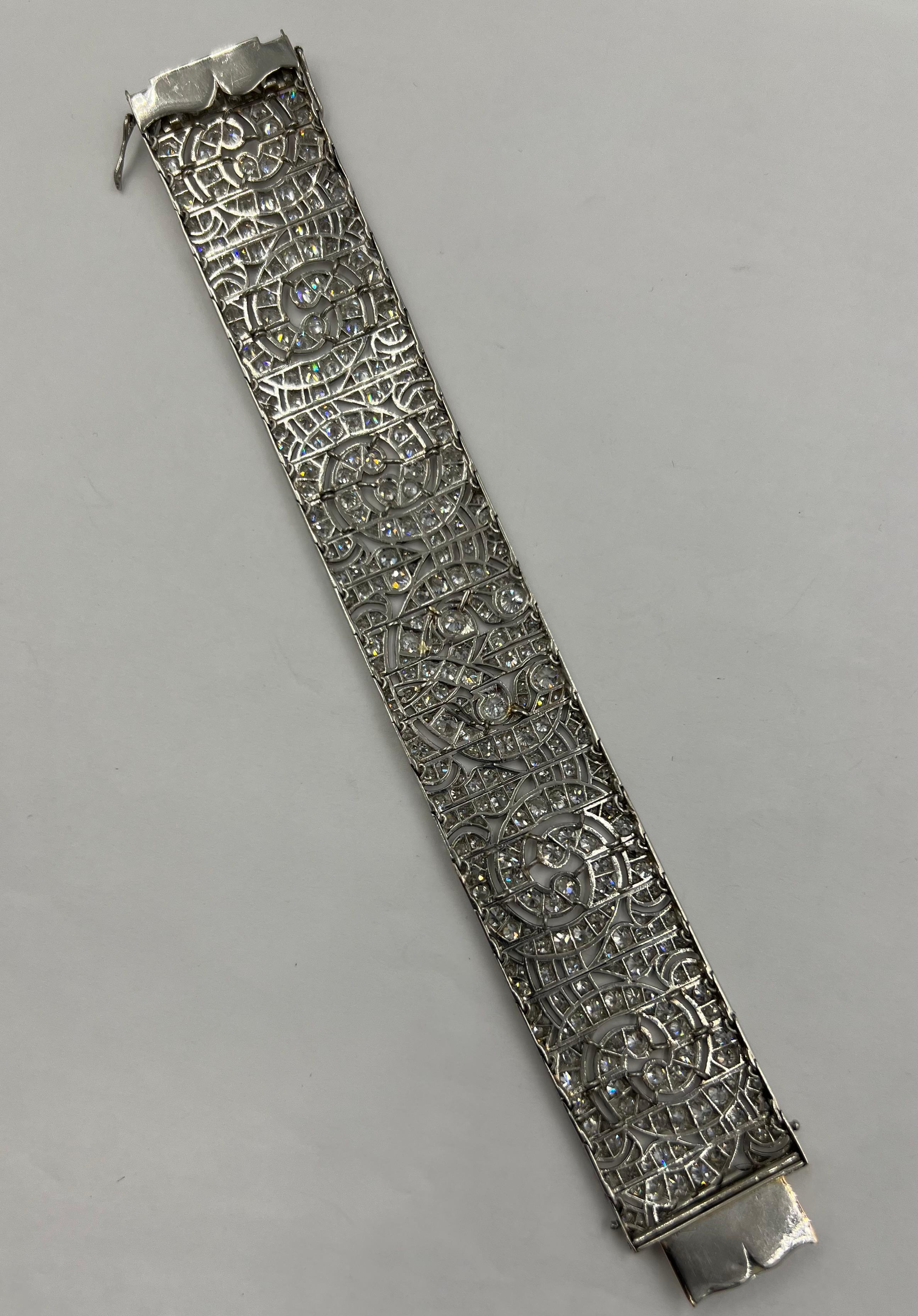 Women's or Men's Art Deco Wide Diamond Platinum Bracelet 