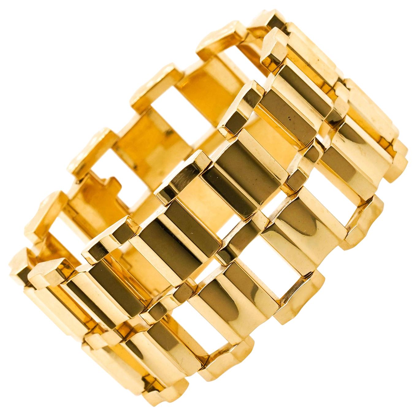 Art Deco Wide Gold Bracelet