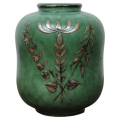 Art Deco Wilhelm Kage Argenta for Gustavsberg Ceramic and Silver Vase