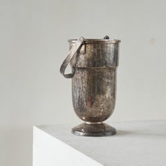 Art Deco Wine Cooler with Handle in Patinated Silver Plate Early 20th Century