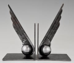 Art Deco Wing and Ball Wrought Iron Bookends Edgar Brandt, 1930