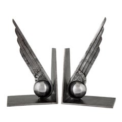 Art Deco Wing and Ball Schmiedeeisen Buchstützen Edgar Brandt, 1930