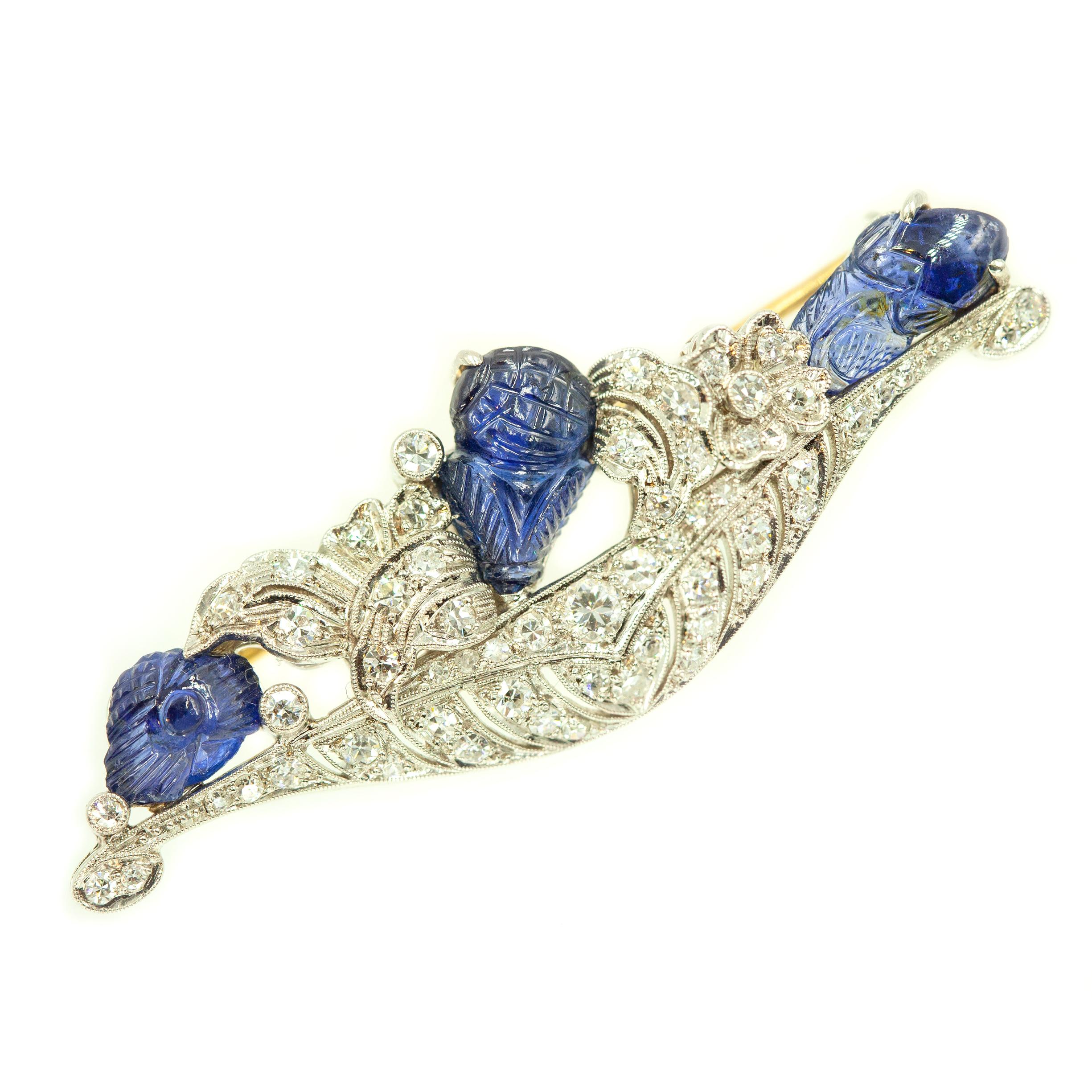 Art Deco Platinum Diamond and Sapphire Brooch Signed WISE c. 1920s For Sale 1