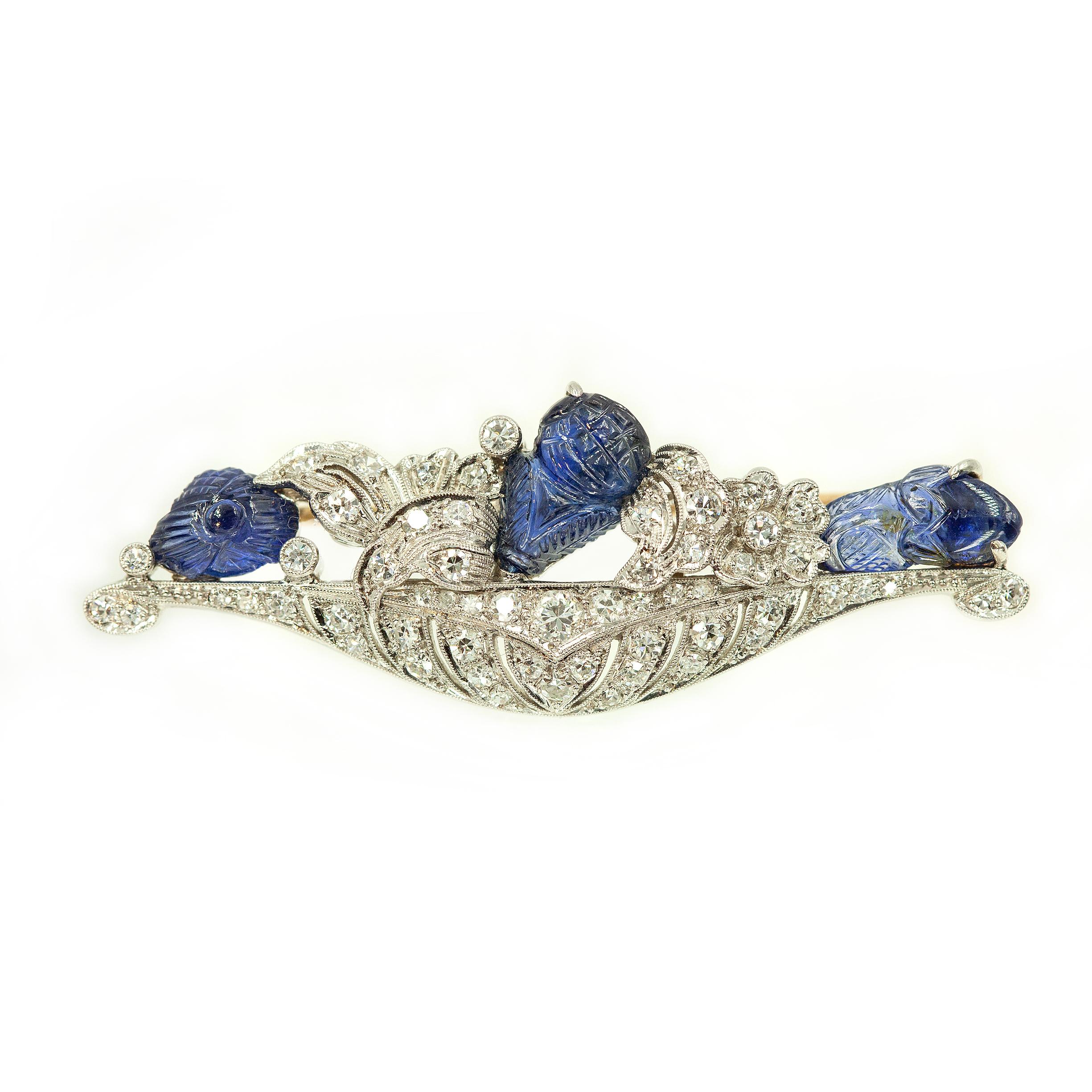 Art Deco Platinum Diamond and Sapphire Brooch Signed WISE c. 1920s For Sale 2