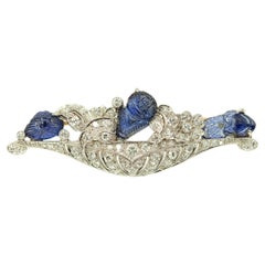 Art Deco Wise Platinum Diamond Sapphire Brooch