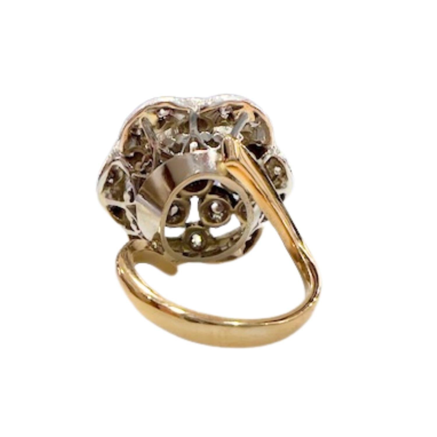 Art Deco with 0.84ct Diamonds & 0.20ct Emerald in 18k Gold & 925 Silver Ring In Good Condition For Sale In MADRID, ES