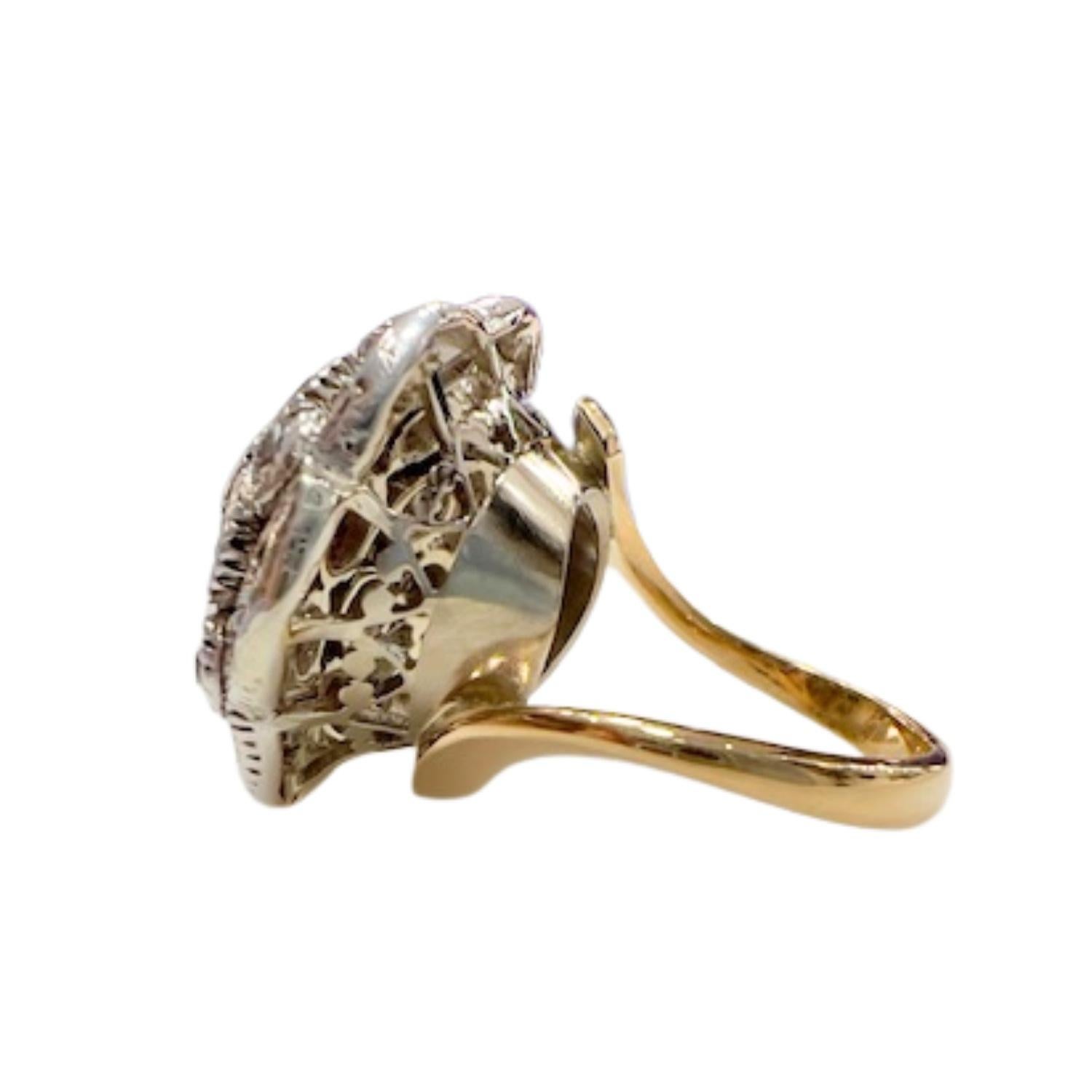 Women's Art Deco with 0.84ct Diamonds & 0.20ct Emerald in 18k Gold & 925 Silver Ring For Sale