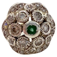 Antique Art Deco with 0.84ct Diamonds & 0.20ct Emerald in 18k Gold & 925 Silver Ring