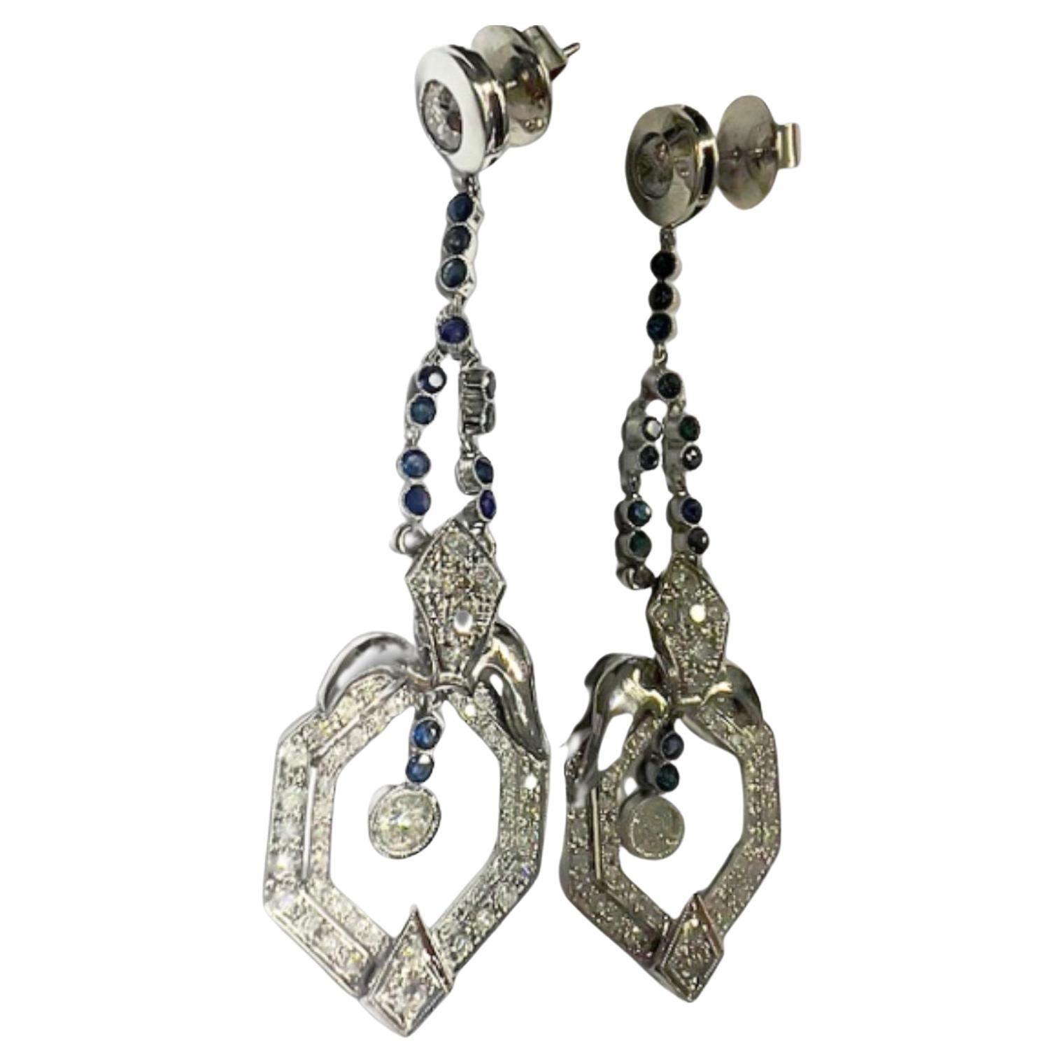 Art Deco mit Diamanten 3 Karat und Saphiren 0,45 Karat Platin 950 Ohrringe (Art déco) im Angebot