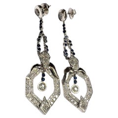Art Deco with Diamonds 3 ct and Sapphires 0.45 ct Platinum 950 Earrings