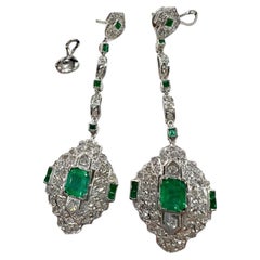 Art Deco with Diamonds and Emeralds Platinum Earrings