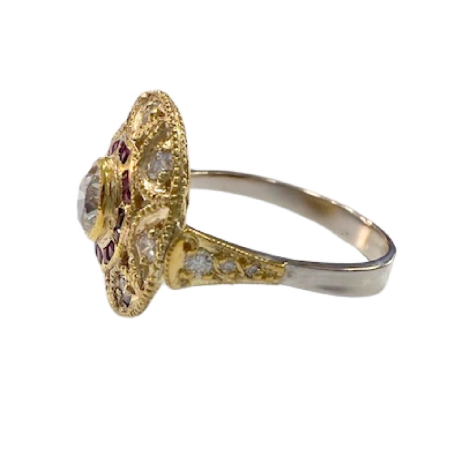 Art Deco with Diamonds and Rubies 18k Gold Ring In Good Condition For Sale In MADRID, ES
