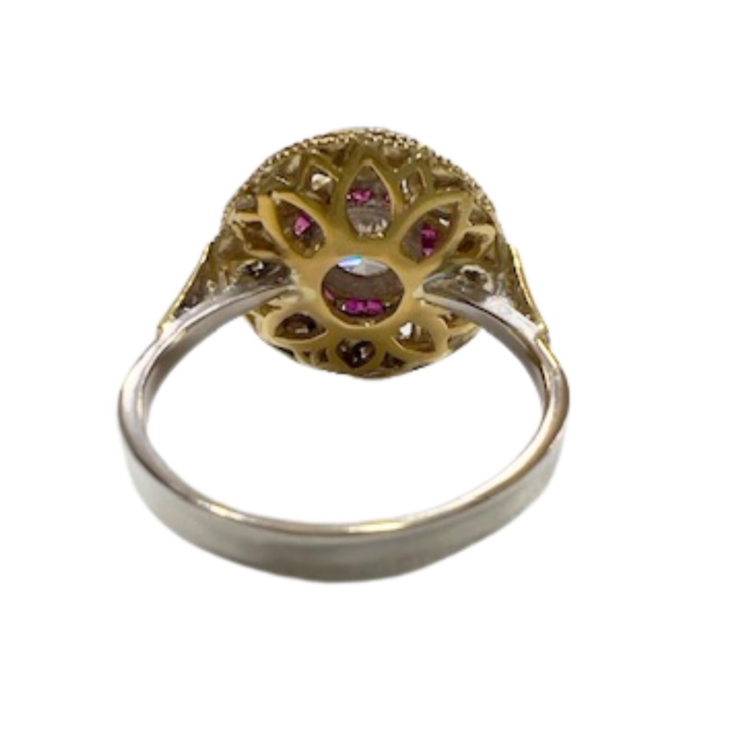 Women's Art Deco with Diamonds and Rubies 18k Gold Ring For Sale