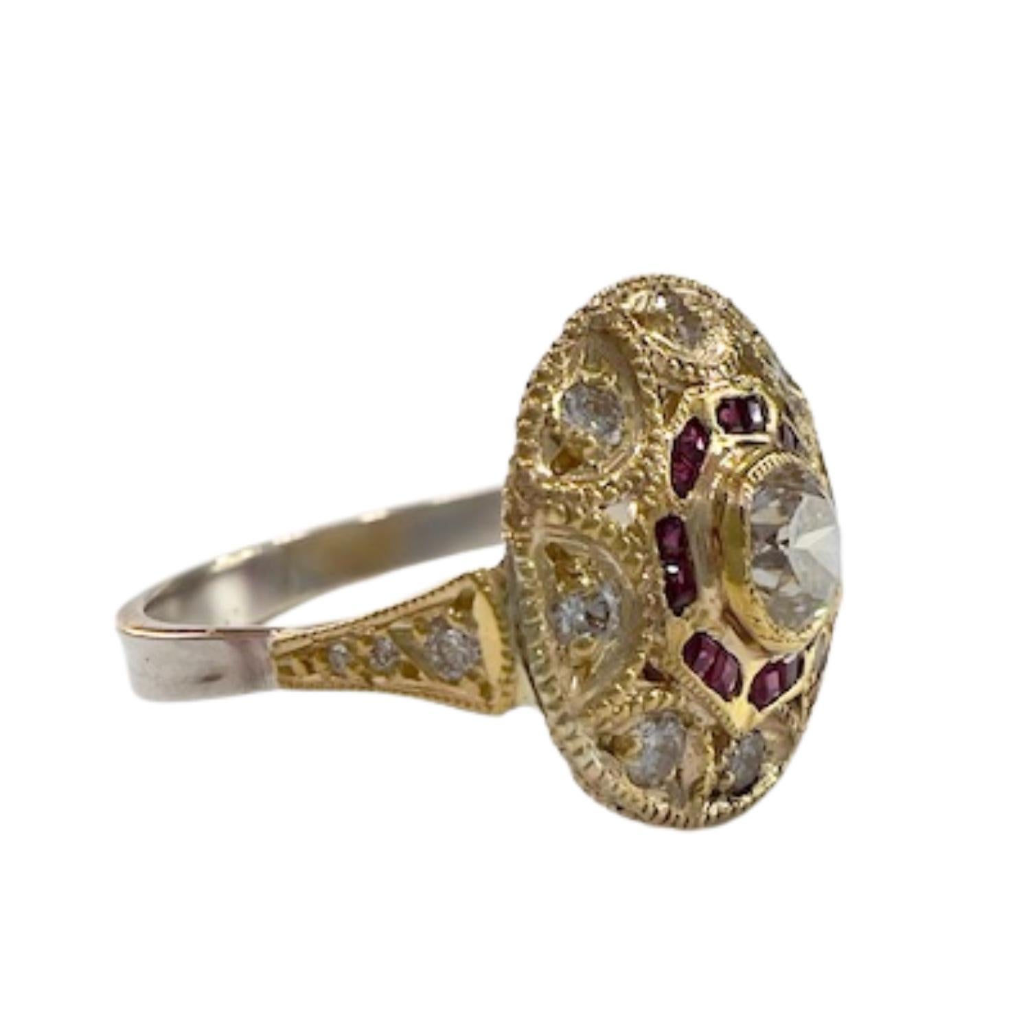 Art Deco with Diamonds and Rubies 18k Gold Ring For Sale 1