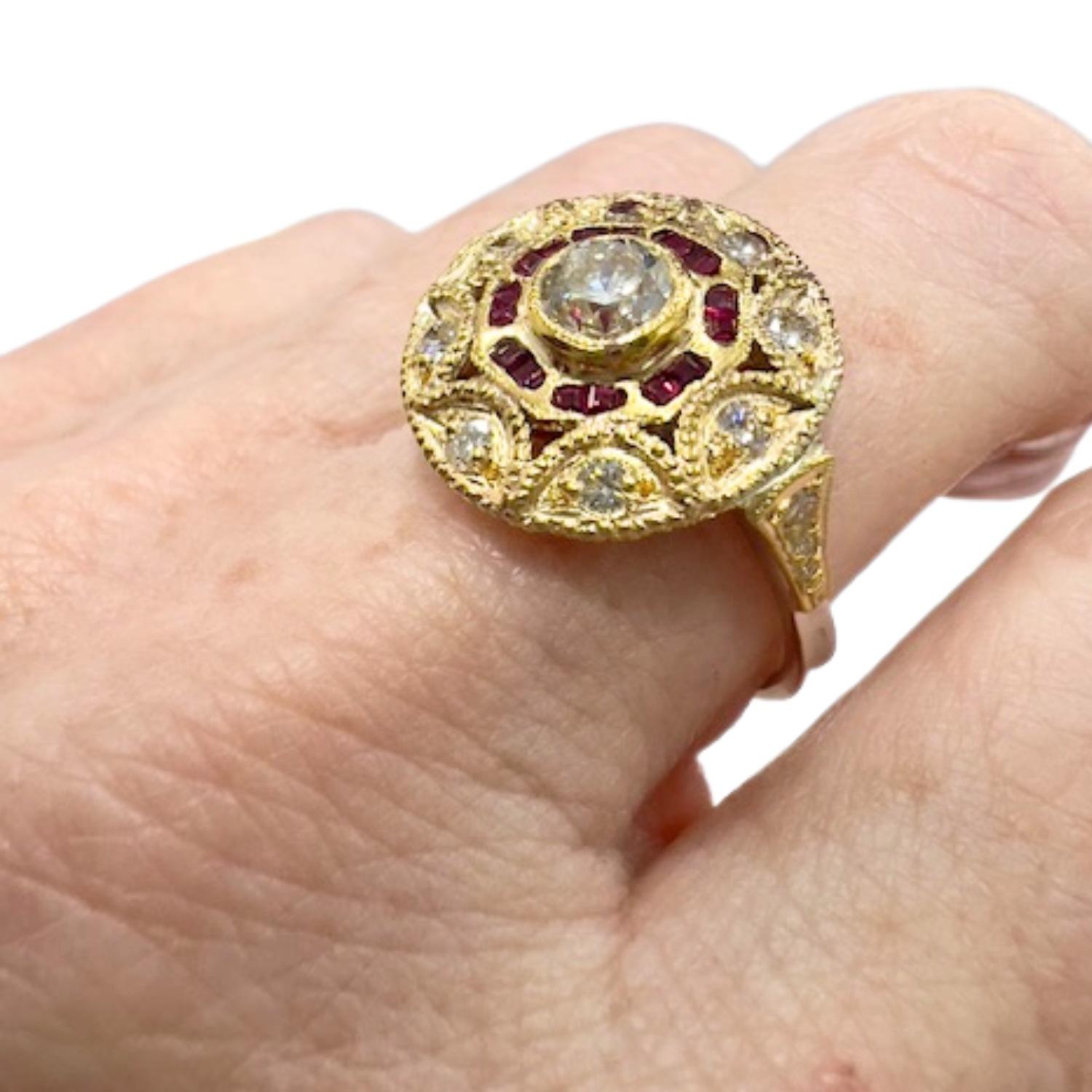 Art Deco with Diamonds and Rubies 18k Gold Ring For Sale 2