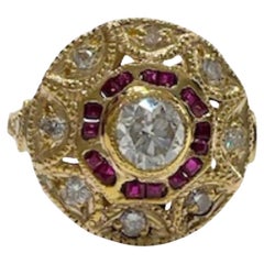 Anillo Art Déco con Diamantes y Rubíes de Oro de 18k