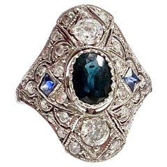 Art Deco with Diamonds and Sapphires Platinum 950 Ring Art Deco with Diamonds and Sapphires Platinum 950 Ring