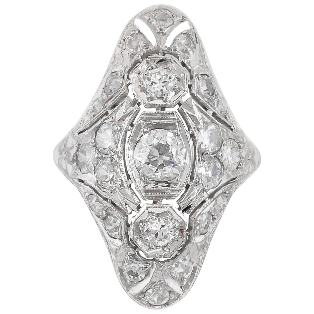 Art Deco with Filigree and Diamonds Ring