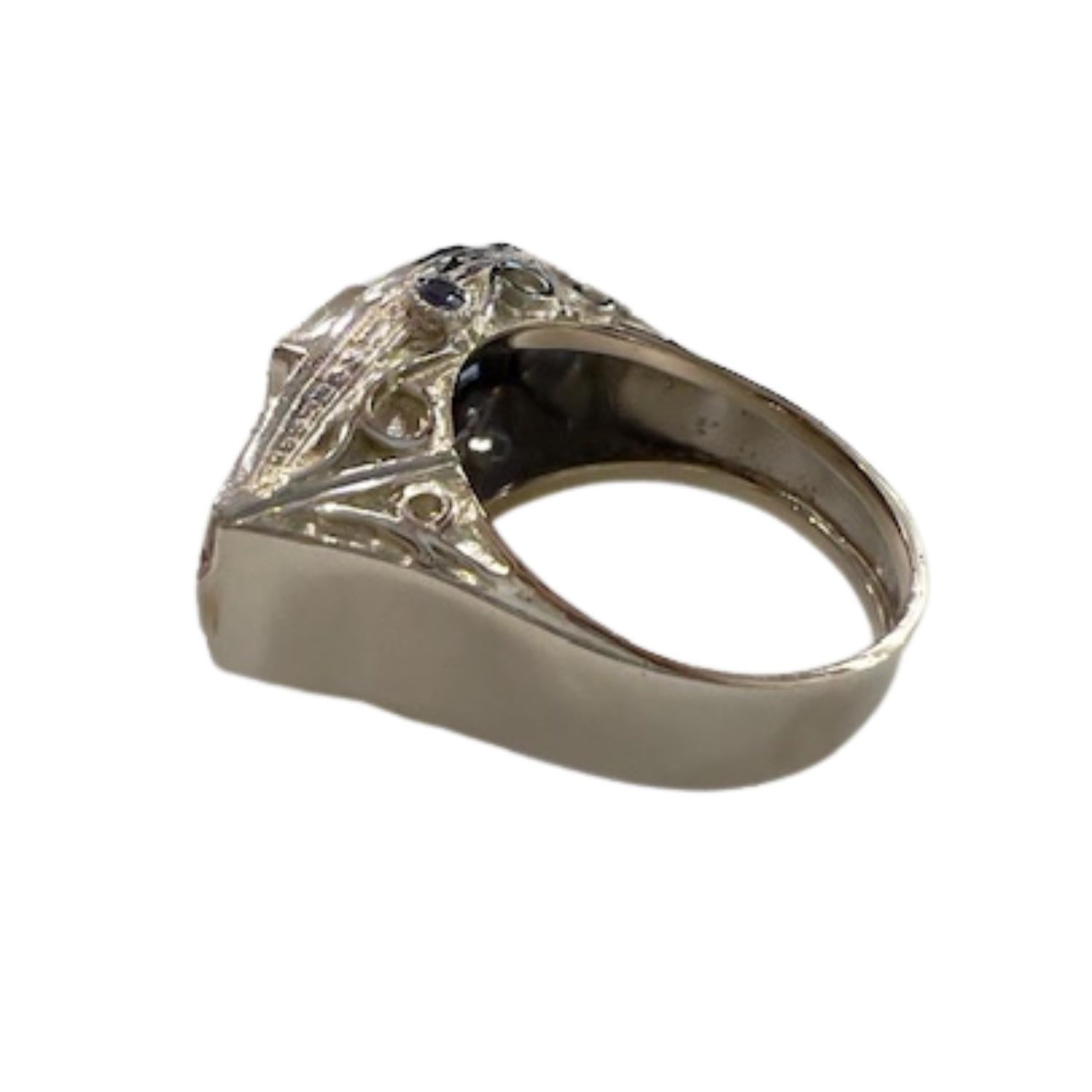 Anello Art Deco con accenti di platino, diamanti e zaffiri in oro 18 carati In condizioni buone in vendita a MADRID, ES