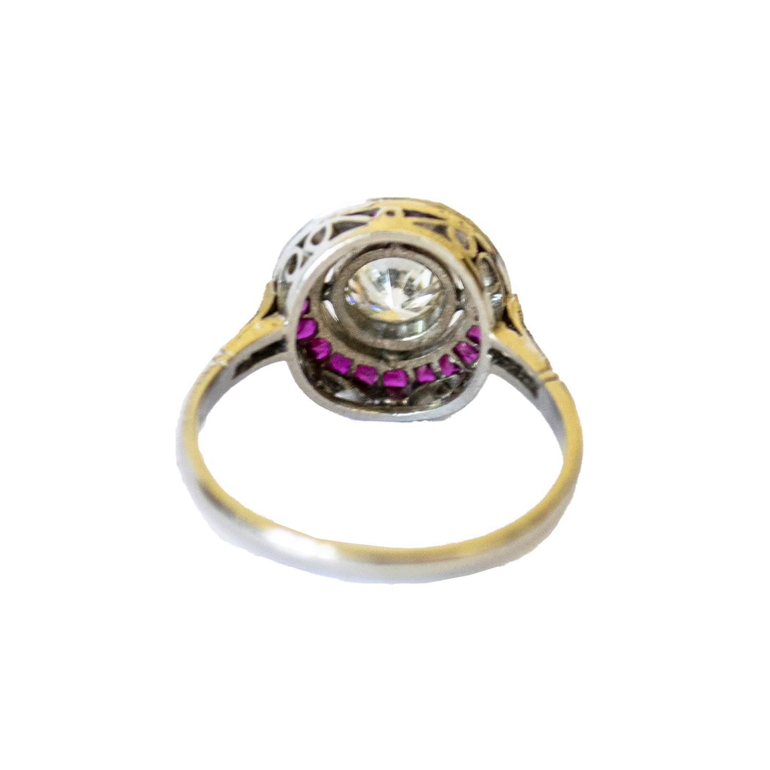 Art Déco Art Deco con rubino e  Anello in platino 950 con diamanti brillanti da 0,75 ct. in vendita