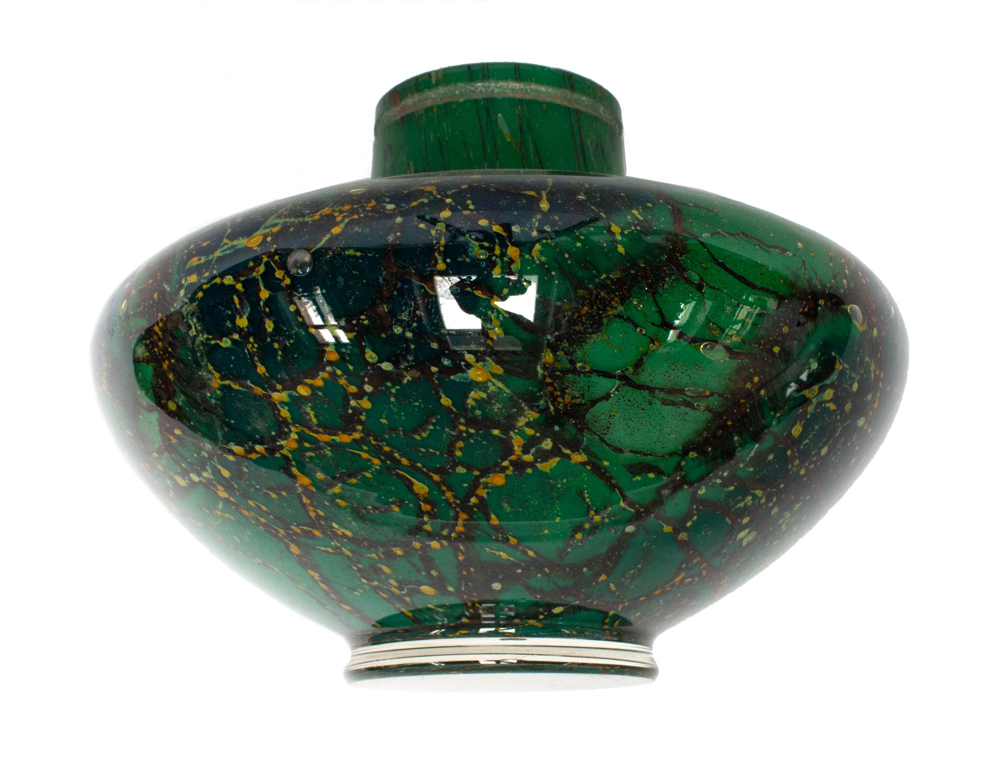 German Art Deco WMF Ikora Art Glass in Green, Black and Gold, Table Lamp For Sale