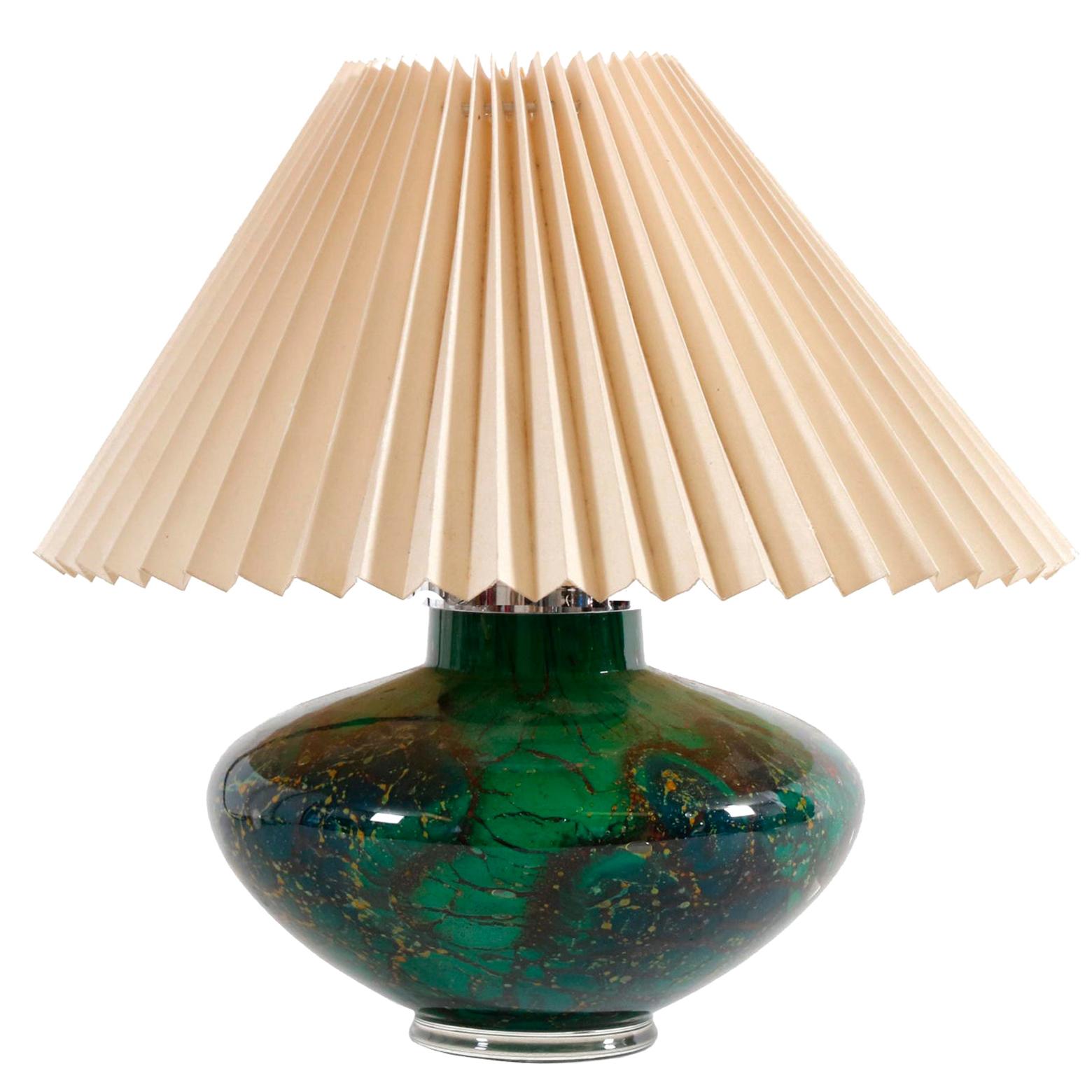 Art Deco WMF Ikora Art Glass in Green, Black and Gold, Table Lamp