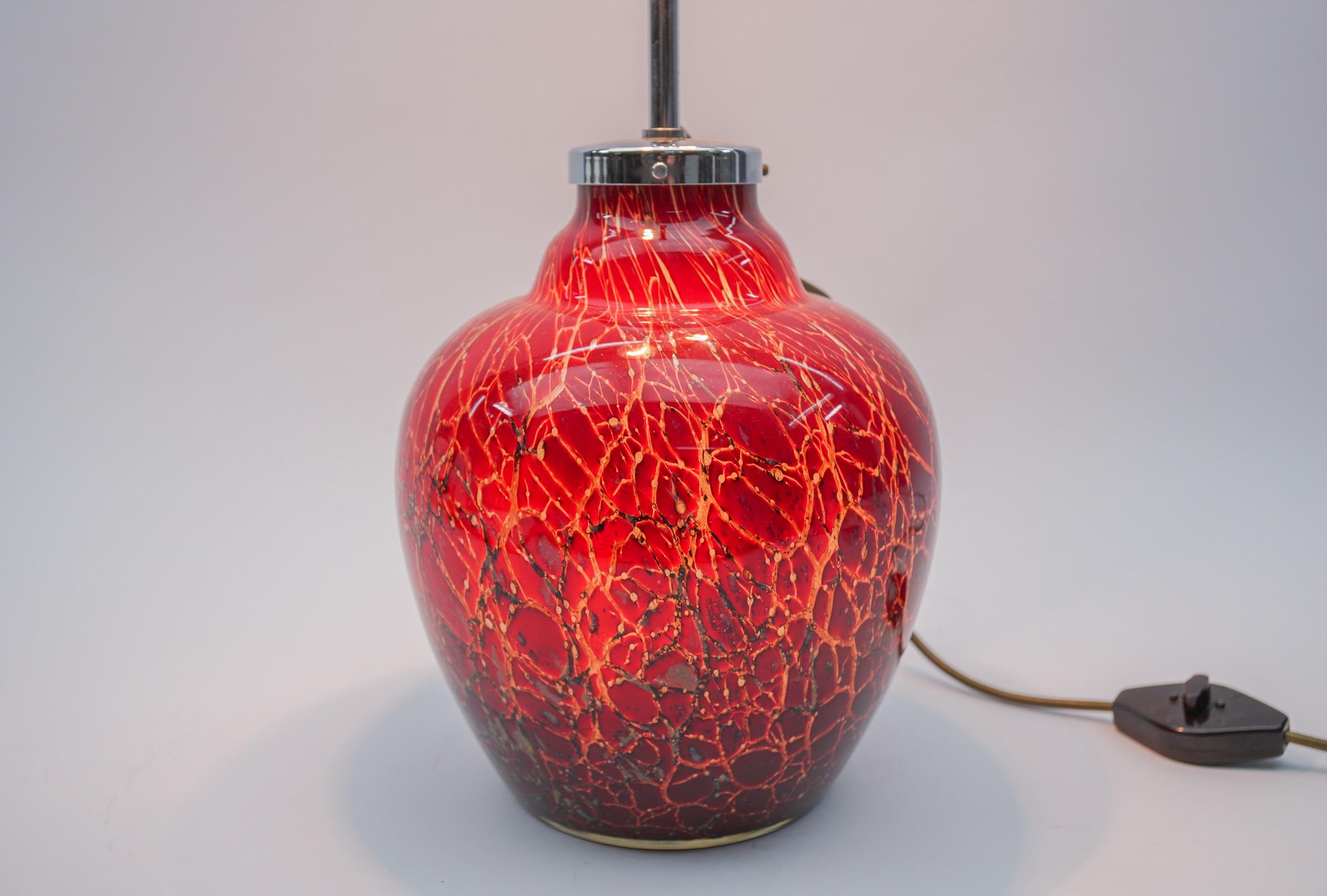 Blown Glass Art Deco WMF Ikora Red Glass Table Lamp, 1930s Germany For Sale