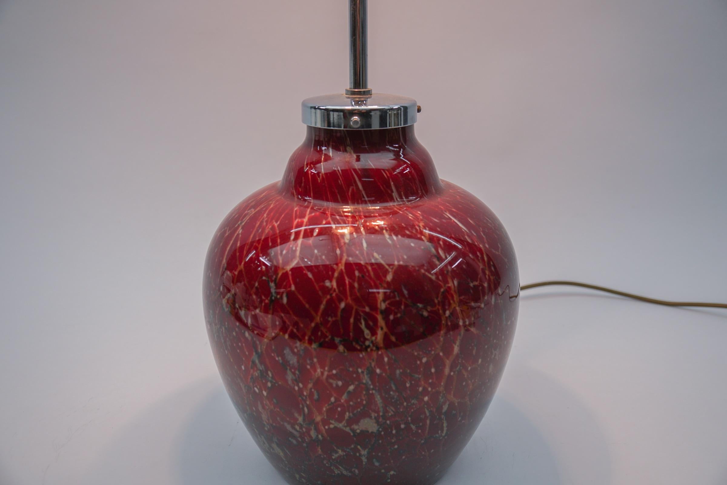 Blown Glass Art Deco WMF Ikora Red Glass Table Lamp, 1930s Germany