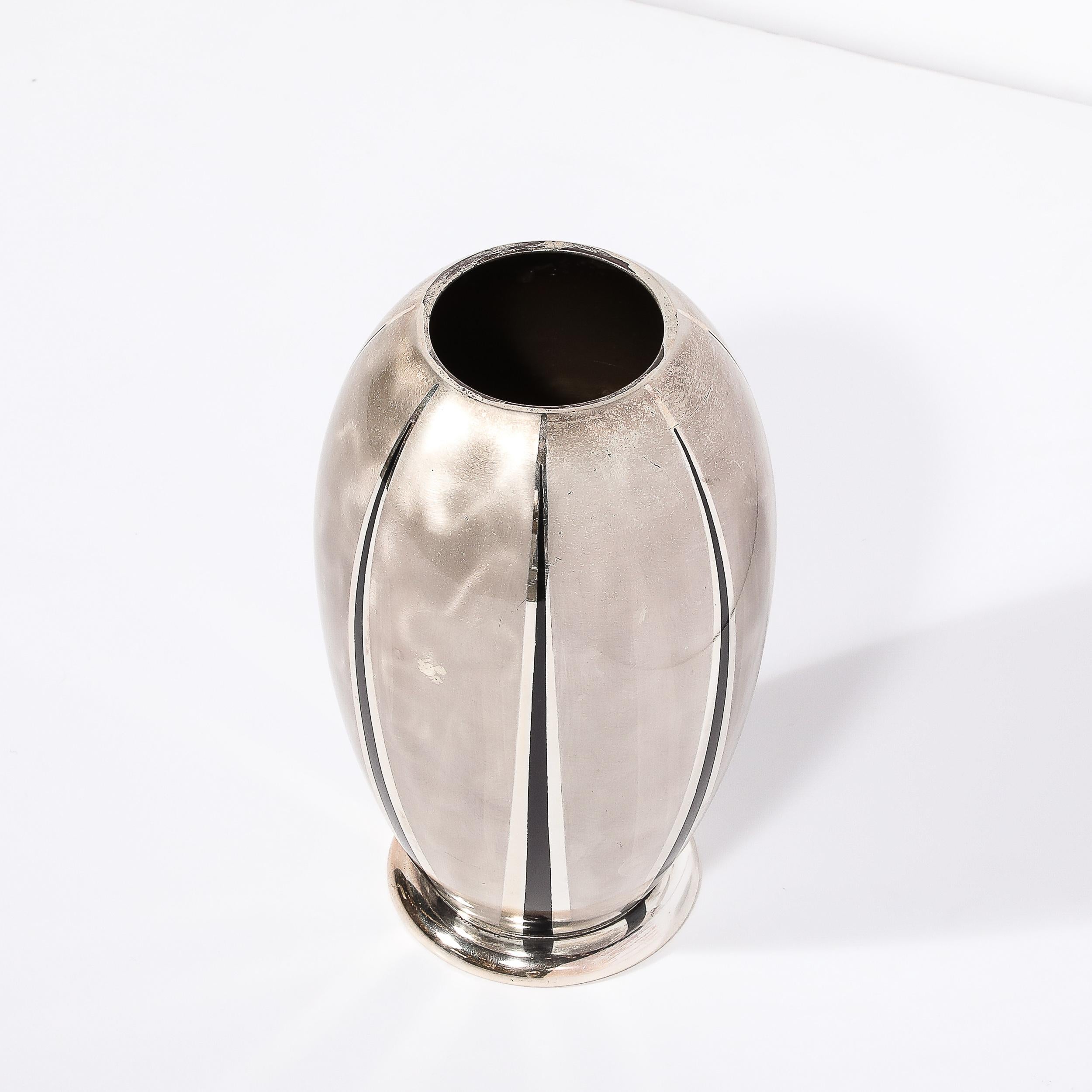 Art Deco WMF Ikora Textural Silver Plated Vase W/ Jet Black Linear Detailing 3