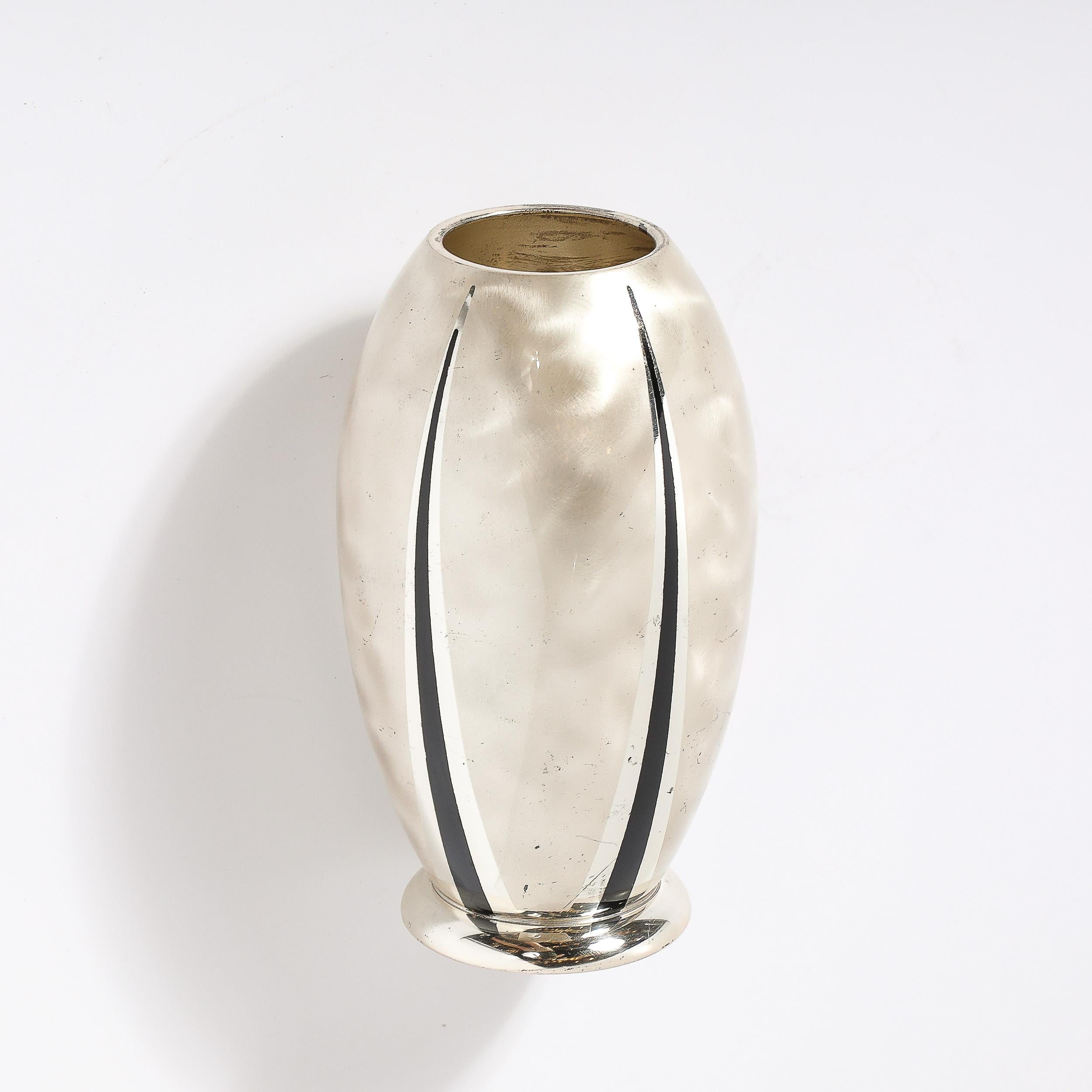 Art Deco WMF Ikora Textural Silver Plated Vase W/ Jet Black Linear Detailing 5