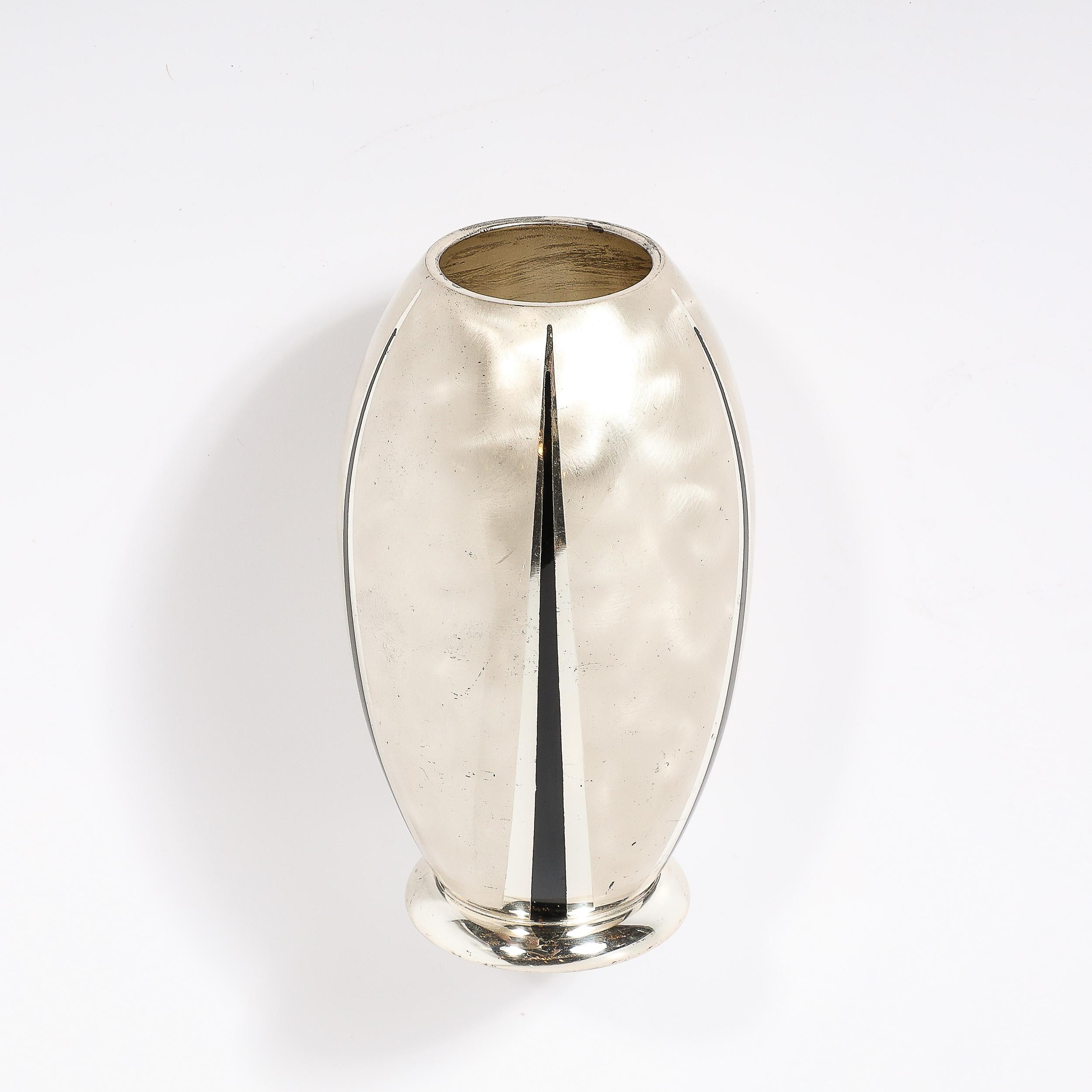 Art Deco WMF Ikora Textural Silver Plated Vase W/ Jet Black Linear Detailing 6