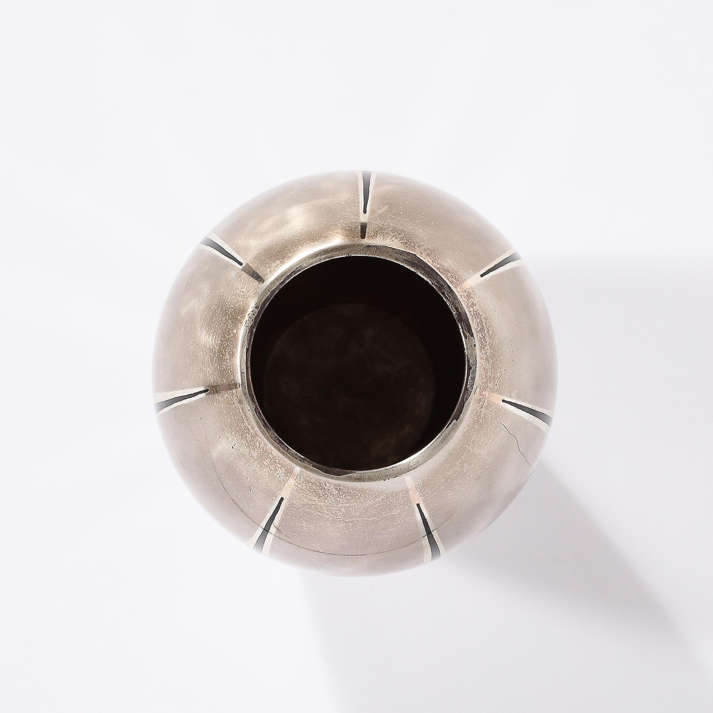 Art Deco WMF Ikora Textural Silver Plated Vase W/ Jet Black Linear Detailing For Sale 7