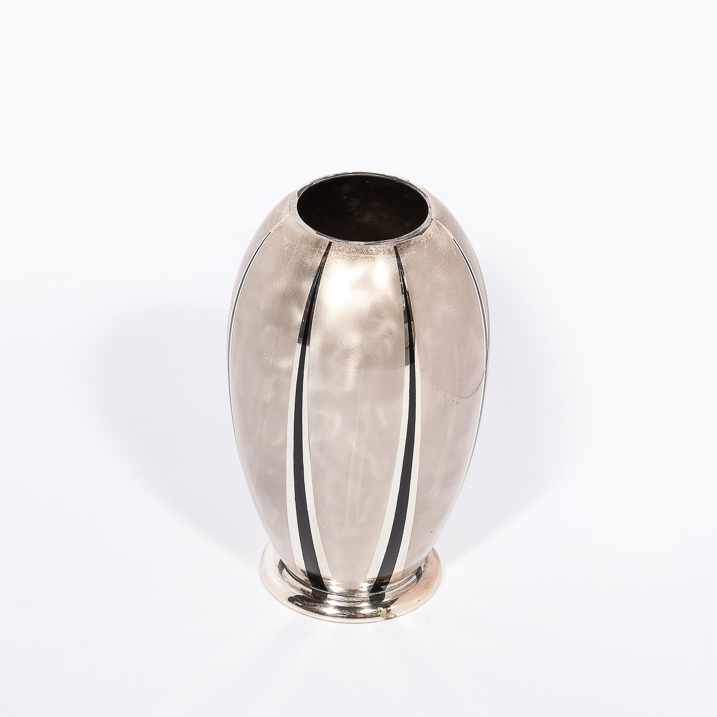 Art Deco WMF Ikora Textural Silver Plated Vase W/ Jet Black Linear Detailing For Sale 8
