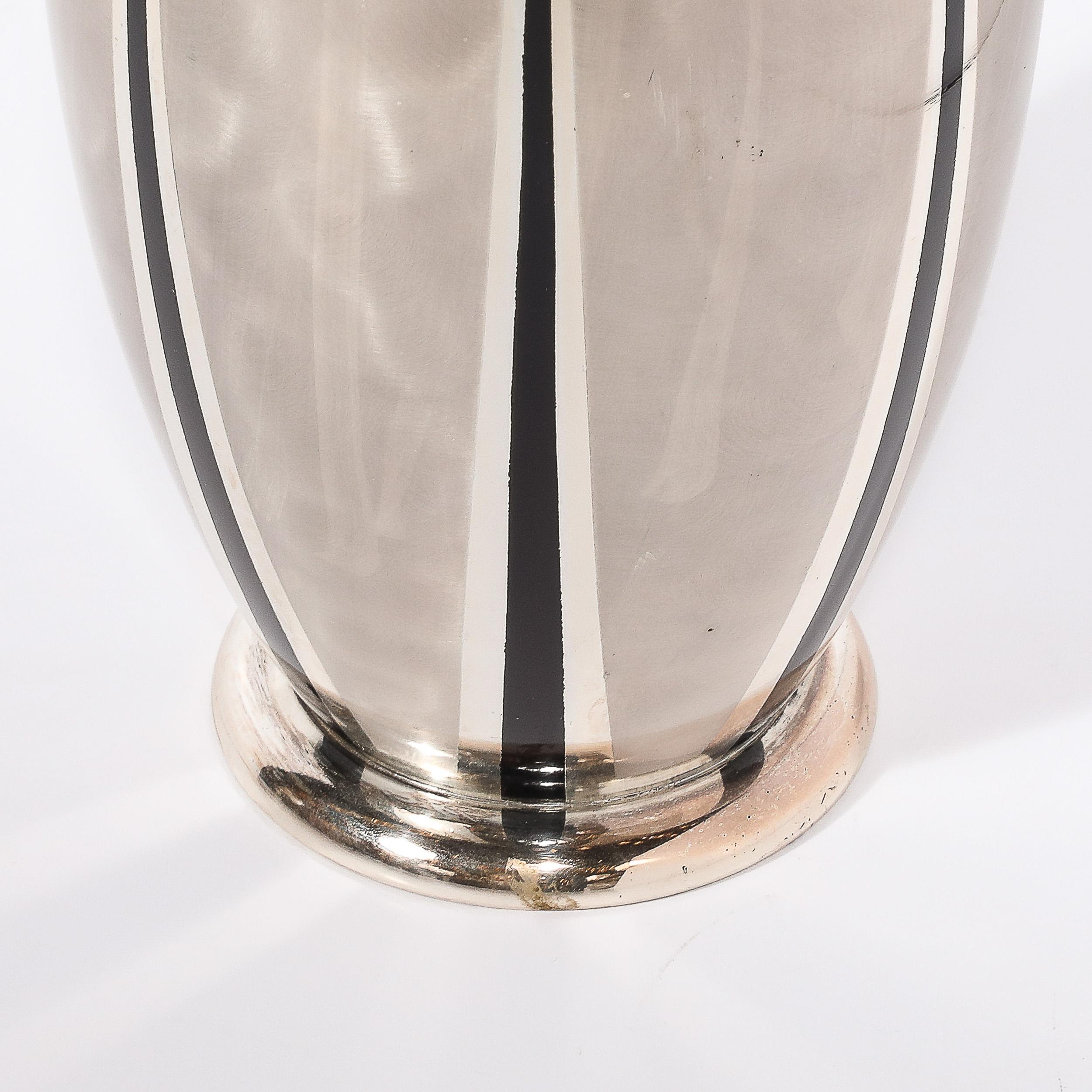 Art Deco WMF Ikora Textural Silver Plated Vase W/ Jet Black Linear Detailing 10
