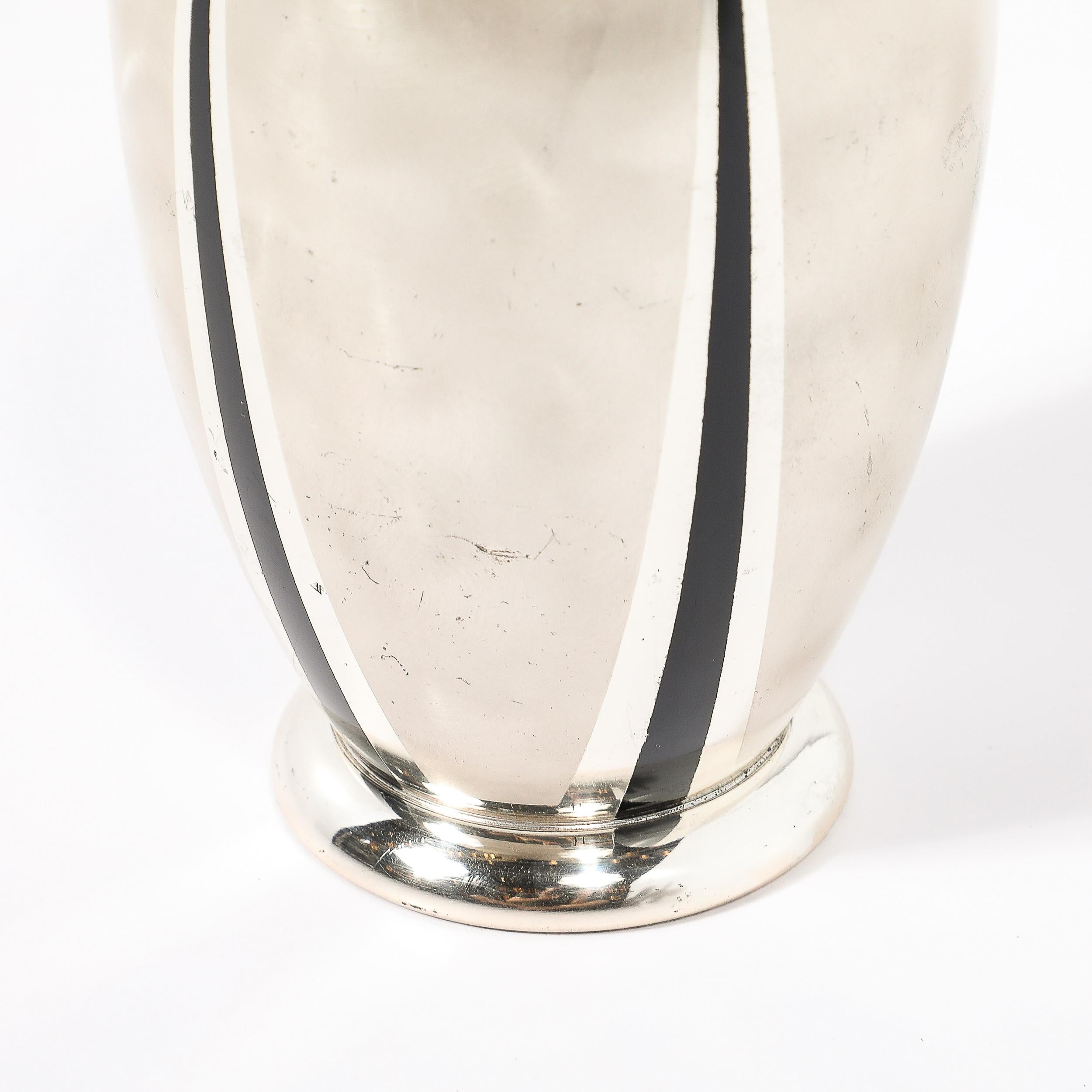 Art Deco WMF Ikora Textural Silver Plated Vase W/ Jet Black Linear Detailing 1